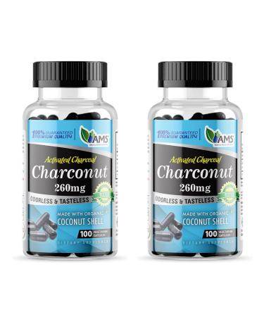 America Medic & Science Charconut 260mg (200 Capsules) | Activated Charcoal Supplement for Men & Women | Made with Coconut Husk | Promotes Better Stomach and Digestive Health | Gas & Bloating Relief 100 Count (Pack of 2)