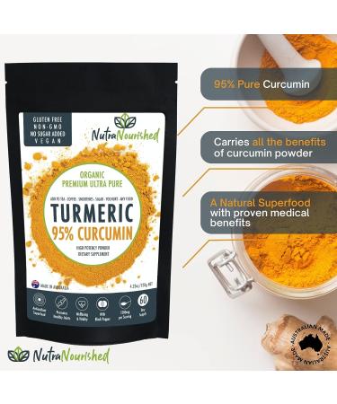 Pure Organic 95% Curcumin Powder - 1500mg Turmeric Extract with Black Pepper - Natural Wellness Support - 4.23oz - Buy Online on GoSupps.com