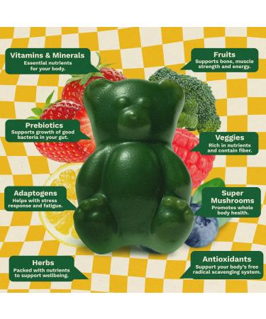 Gruns Multivitamin for Kids Sugar-Free Super Greens Superfood Gummy Bears with 20 Vitamins & Minerals Alfalfa Spirulina Chlorella Prebiotics Fiber for Digestive Health Adaptogens 28 ct - Buy Online on GoSupps.com