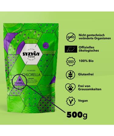 Syzygy Food Chlorella Powder Bio 500g | Maximum Purity Detox Vegan Protein | Broken Cell Wall Chlorophyll | Made in EU - Buy Online on GoSupps.com
