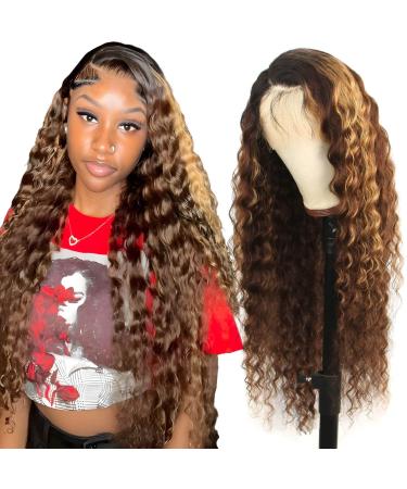 Honey Blonde Ombre Lace Front Wig Human Hair Loose Deep Wave 13x6 HD Transparent 4/27/30 Highlight lace frontal Wigs with Baby Hair 180% Density Colored 12A Lace Front wig Human Hair (20inch  13x6 Ombre Loose Deep Wave W...
