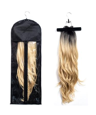RJMBMUP 1 Pack Extra Long Hair Extension Holder Wig Storage Bag with Hanger Hairpieces Ponytail Bundles Storage Carrier Case for Store Style Hair Travel Hair Extensions Bag Black Color 1 pcs Extra-long Blcak
