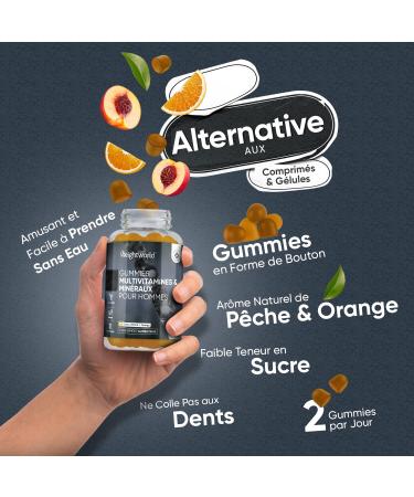 Men's Multivitamin Gummies - 90 Vegan Gummies - Energy Virility Immunity - Maca Ginseng Panax Vitamin C B A Zinc Selenium Alternative to Tablets & Capsules - Peach & Orange Flavor - Buy Online on GoSupps.com