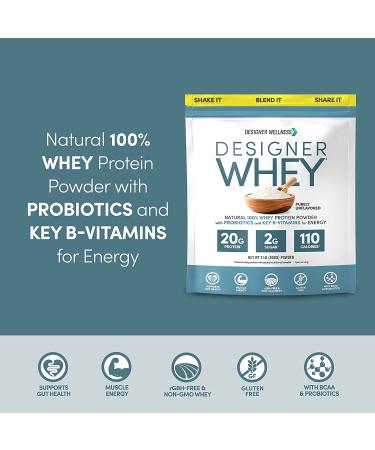 Designer Whey Natural 100% Whey Protein Powder - Gluten-Free, Non-GMO, Probiotics & Fiber, 2 lb Unflavored - Buy Online on GoSupps.com