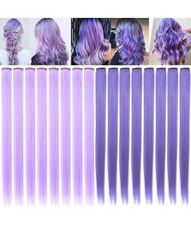 IAMERUI Multi-colors Party Highlights Straight Hair Colorful Clip in Synthetic Hair Extensions in Multiple Colors Heat Resistant Long Hairpiece 14 Pcs (Lavender Light Purple)