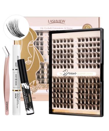 LASHVIEW DIY Lash Extension Kit 144 Pcs Lash Clusters with Lash Bond and Seal Mascara Brush Cluster Lash Glue Remover Cluster Lashes Bond and Seal Waterproof DIY Lash Extensions 703