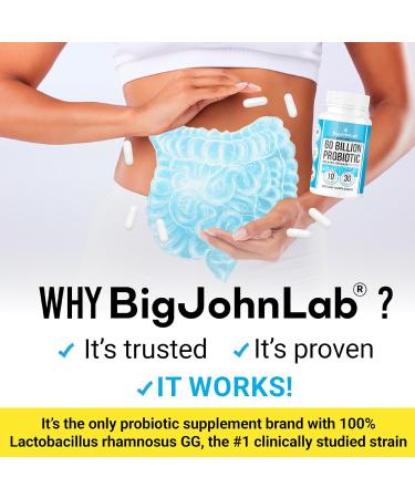 BIGJOHNLAB Probiotics 60 Billion CFU 10 Strains + Organic Prebiotics Immune, Digestive & Gut Health Supports Occasional Constipation, Diarrhea, Gas & Bloating for Women & Men 30ct Advanced Formula 30 Count (Pack  - Buy Online on GoSupps.com