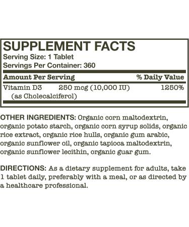 Futurebiotics Vitamin D3 10 000 IU (250 MCG) Supports a Healthy Immune Response Helps Maintain Strong Bones and Muscles 360 Organic Tablets 360 Count (Pack of 1) - Buy Online on GoSupps.com