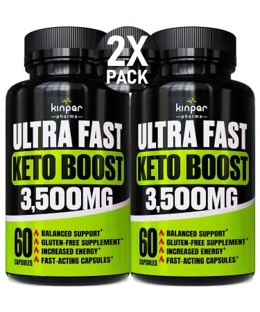 Kinpar Pharma Complete Keto Pills - Advanced Weight Management, Energy, and Appetite Support - Keto Fast Exogenous Ketones Supplement for Improved Focus and Stamina 60 Capsules (Pack of 2) - Black