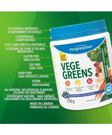 Progressive Vegegreens Blueberry Medley Flavour 530 g Anti-Inflammatory plus Liver & Digestion Support & Multivitamin for Active Men 120 Count With Ashwagandha & Siberian Ginseng - Buy Online on GoSupps.com