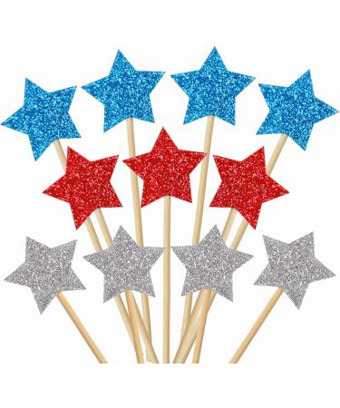 36 Pieces Glitter Star 4th of July cupcake toppers Glitter Gold Star Cakes Toppers for Independence Day 4th of July Party Supplies Favors(Blue Red White) - Buy Online on GoSupps.com