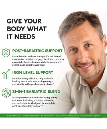 Bariatric Multivitamin - 45 mg Iron Supplements - Made in USA - for Women & Men - All-in-One 21 Essential Vitamins - Gastric Sleeve Support - Free of Sugar Gluten & Soy - 90 Capsules Once Daily 90 Count (Pack of 1) - Buy Online on GoSupps.com