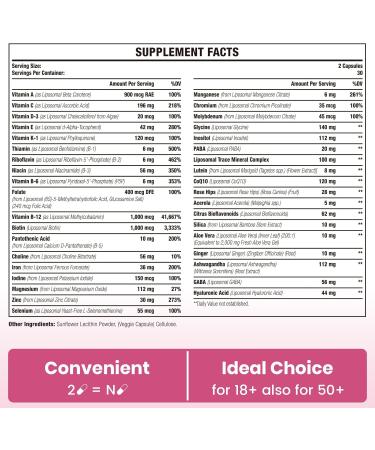 Liposomal Multivitamin for Women 1400MG - Womens Daily Multi Vitamins Supplements with Iron, Vitamin A, C, D, E and B Complex for Immune Health, Hair & Skin Support for Women 18+ 60 Count (Pack of 1) - Buy Online on GoSupps.com