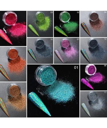 MKNZOME Chrome Nail Powder Kit - 12 Colors Metallic Mirror Effect Holographic Glitter Pigment for Gel Nails - Nail Art Supplies - Buy Online on GoSupps.com