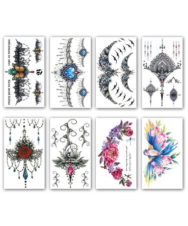 Large Mandala Chest & Waist Temporary Tattoo Sticker Set for Women - 8 Sheets - Buy Online on GoSupps.com
