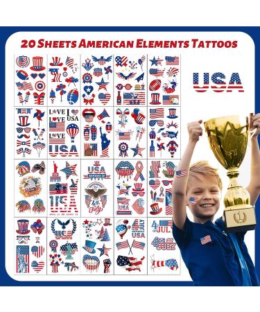 4th of July Temporary Tattoos for Women - 20 Waterproof Body Art Stickers for Independence Day - Buy Online on GoSupps.com