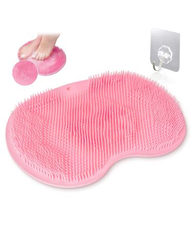 1 Pcs Convenient Shower Back Scrubber Wall-Mounted Silicone Foot Scrubber for Shower with Suction Cups for Men Women  Flat Body Scrubber Sticks to Shower Wall Shower Foot Scrub 1 Hook Included (Pink)