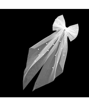 Bridal Hair Bow Veil with Pearl White Wedding Veil with Barrette Short Tulle Hair Accessories for Bachelorette Party Bridal Shower - Buy Online on GoSupps.com