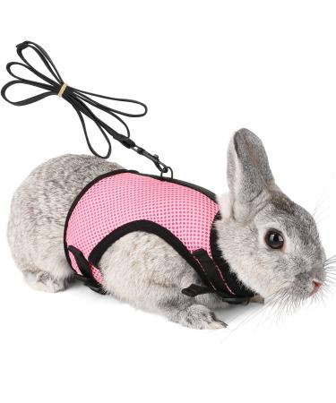 Adjustable soft rabbit dishes with elastic leash for small animal kitty pet dishes and leash for bunnies cat little pet walking (pink XL (breast 34-42cm)) XL (breast 34 -42cm) pink