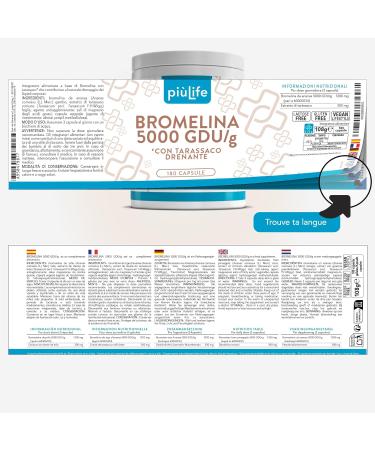 Bromelaine Draineur 5000 GDU/g 180 G lules Pi Life 1200 mg de Brom la ne Extrait de Pissenlit Drainant Naturel (3 Par Dose) Enzymes Digestives Digestion Microcirculation 180 unit (Lot de 1) - Buy Online on GoSupps.com