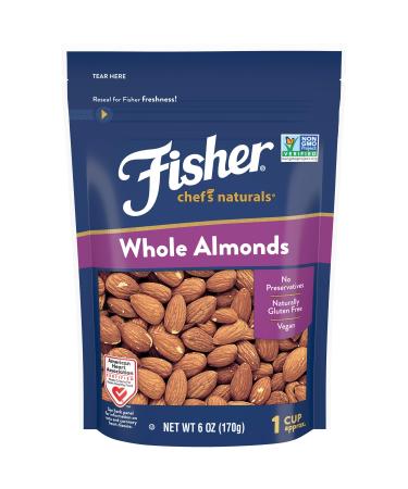 Fisher Whole Almonds, 6 Ounces, Unsalted, Low Carb Snack, No Preservatives, Naturally Gluten Free, Non-GMO, Keto, Paleo, Vegan Friendly