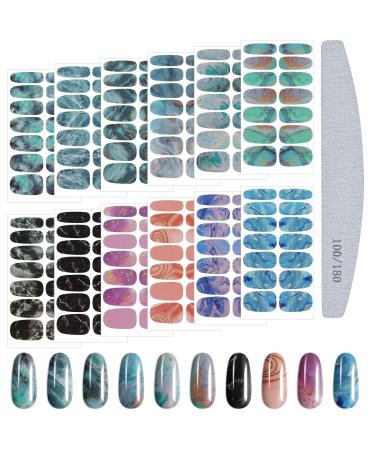 EBANKU 12 Sheets Marble Full Nail Wraps Self Adhesive Nail Stickers Nail Art Decals Strips with Nail File for Girls Women Nail Art