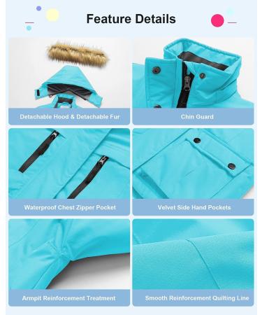 Pursky Girl's Waterproof Ski Jacket - Kids Winter Snow Coat 10-12 Years Blue - Buy Online on GoSupps.com
