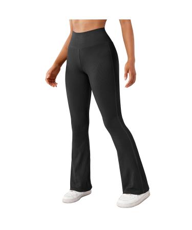 SUUKSESS Women Ribbed Seamless Flare Leggings Bootcut High Waist Yoga Pants Small #1 Black