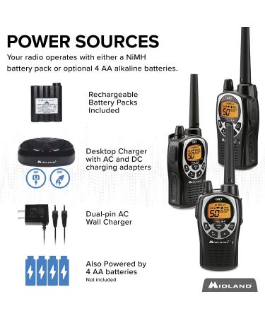 Midland 50 Ch Waterproof GMRS Two-Way Radio - Long Range Walkie Talkie w/ 142 Privacy Codes, SOS Siren, NOAA Weather Alerts - Black/Silver 3-Pack - Buy Online on GoSupps.com