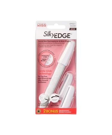 KISS SilkyEDGE Facial Hair Dermaplaner & Precise Brow Shaper Stainless Steel Mesh Blade Gentle Glide Technology Tug-Free Hair Removal & Silky Smooth Exfoliation Includes 2 Replacement Blades