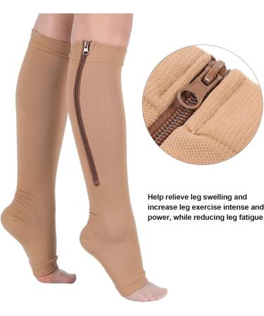 Buy Knee-High Compression Stockings with Zipper - Open Toe Edema Relief for Nurses & Pregnancy (L/XL) - Fast International Shipping - Buy Online on GoSupps.com