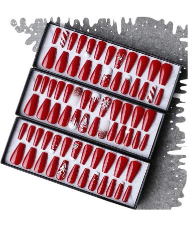 Christmas Reindeer Fake Nail Patches - Hand Painted Red 3D Acrylic Crystal Tips - Buy Online on GoSupps.com