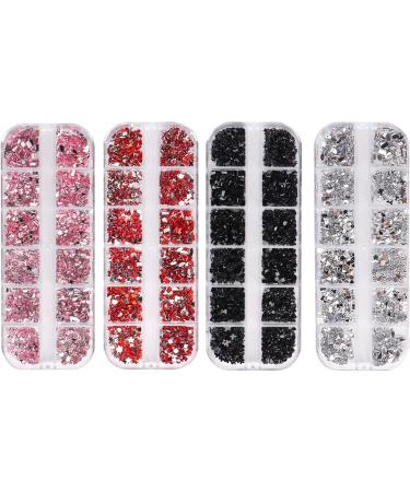 Nail Art Gems Nail Gems 2 Plates Rhinestones for Nail Art 2 Colors 12 Grids Different Shape 3D Nail Art Gems with Rhinestone Picker Dotting Pen for Beginners Nails Salon Craft Style1 red - Buy Online on GoSupps.com