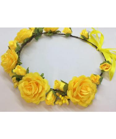 Yellow Roses Flower Crown Headpiece for Girls - Boho Wedding Bridal Accessory - Buy Online on GoSupps.com