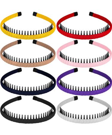 WILLBOND 8 Pieces Teeth Comb Hairband Multicolor Resin Teeth Comb Hair Hoop Headband Soft Satin Non-slip Hair Accessories for Women or Girls  8 Colors (Vintage Colors)