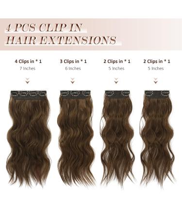 Feshfen Clip-In Hair Extensions - 4PCs 50cm Chestnut Brown Wavy Synthetic Hair - 180g Full Volume for Women - Buy Online on GoSupps.com