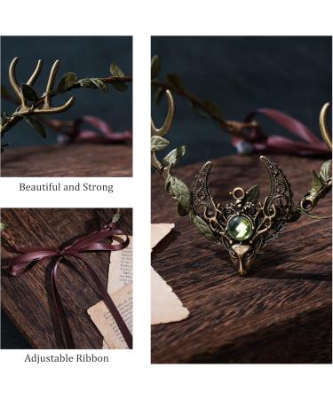 MOSTORY Handmade Deer Antler Crown Headband Forest Elf Headpiece Woodland Green Leaf Tiara Circlet for Wedding Bridal Themed Party Carnival Cosplay Festival Costume Accessory Green - Buy Online on GoSupps.com