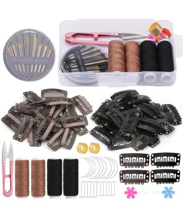 ENCHOL 60 Pieces Wig Clip Set U-Shape Hair Extension Clips Metal Snap Clips for Hair Extensions and Wefts with Sewing Needle and Thread Accessories