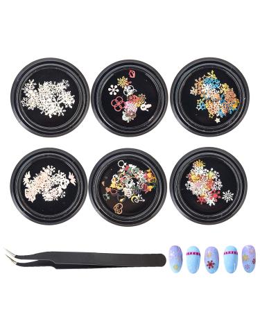 NICENEEDED 6 Boxes Christmas Nail Art Rhinestones 3D Nail Crystal Jewels Metal Nail Studs Gems With Tweezer For Christmas For Women Girls Kids Manicure DIY Nails Art Decoration Supplies(Stytle 4)