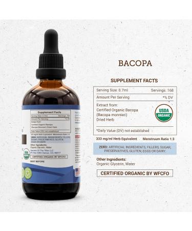 Bacopa USDA Organic | Alcohol-FREE Extract High-Potency Herbal Drops Relaxation Positive Cognitive Effect | Made from 100% Certified Organic Bacopa (Bacopa Monnieri) Dried Herb 4 oz 4 Fl Oz (Pack of 1) - Buy Online on GoSupps.com