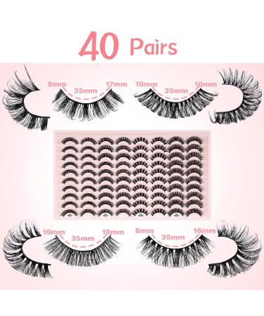 D Curl Russian Strip Lashes - 40 Pairs | Fluffy 3D Effect Wispy Mink Lashes | Curly Natural Fake Eyelashes for Women - 4 Styles - Buy Online on GoSupps.com