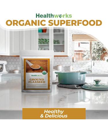 Healthworks Flax Seed Ground Powder- 32 Ounces - Raw Organic Superfood for Protein, Fiber, Omega 3 & Lignan - Ideal for Smoothies, Coffee, Shakes & Oatmeal - Buy Online on GoSupps.com
