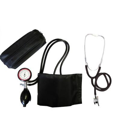 Blood pressure meter upper arm 2-hose + stethoscope double head black (1 set 2 items) Double head stetoscope Stetoscope STEToscopes TIGA-MED