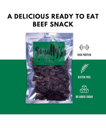 Smally's Biltong Garlic 500g Pack - High Protein, Ready to Eat Beef Snack - Gluten Free, Low Fat, No Added Sugar, No Artificial Colors or Flavors - Buy Online on GoSupps.com