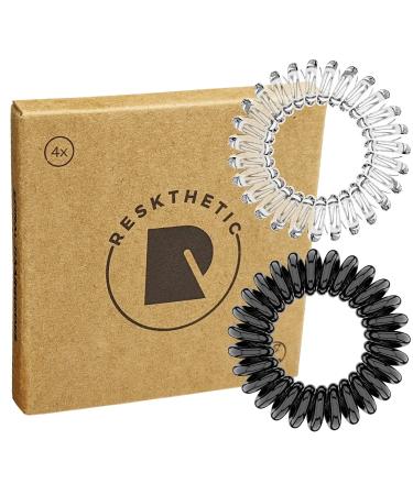 Reskthetic - High -quality spiral hair tie (transparent/black) gently to hair sustainable environmentally friendly (telephone cable braid rubber) for girls & women/women (4 x 3.5 cm) - Buy Online on GoSupps.com