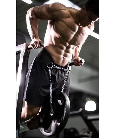 FITTEGE DIP Belt with Chain & 2 Carabiners | Black Weight Lifting Belt for Bodybuilding & Strength Training - Durable Fitness Accessory - Buy Online on GoSupps.com
