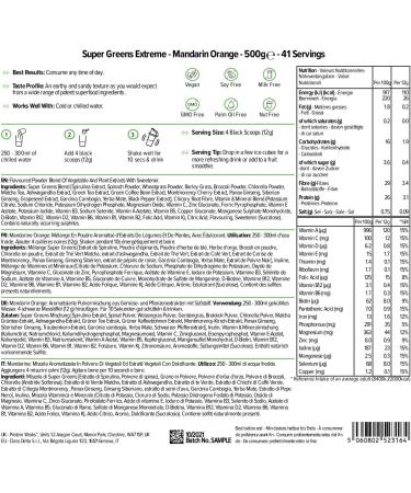 Protein Works Super Greens Extreme Powder - 156 Health Benefits, 41 Active Ingredients, Vegan & Gluten Free - Mandarin Orange 500g - Buy Online on GoSupps.com