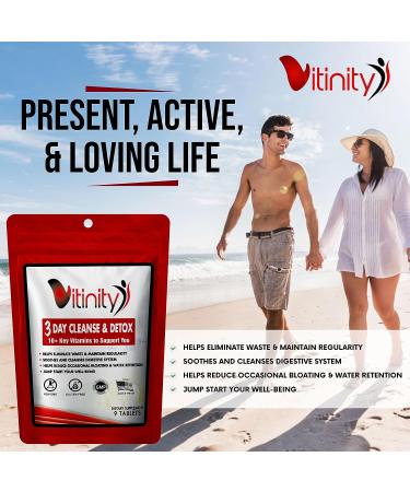 VITINITY 3 Day Detox Pills - Natural Whole Body Cleanse for Digestive Health - Herbal Supplement with Apple Cider Vinegar & Cayenne - Weight Bloating Constipation Relief - Buy Online on GoSupps.com