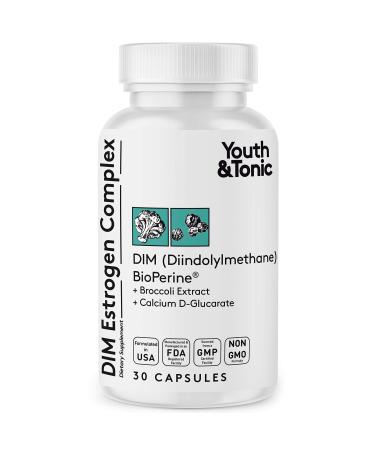 Youth & Tonic DIM BioPerine for Estrogen Metabolism Support | Women and Men Hormone Balance with Excess Estrogen Blocker | Diindolylmethane Supplement - 30 Pills