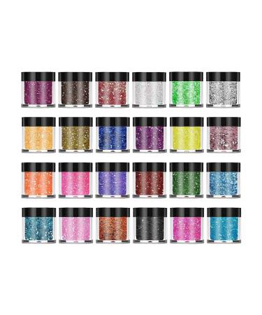 Colaxi 24 Pieces Chunky Glitter Art Craft Glitter Eyeshadow Makeup Glitter for Makeup Shaker Glitter for Eyes Halloween Women
